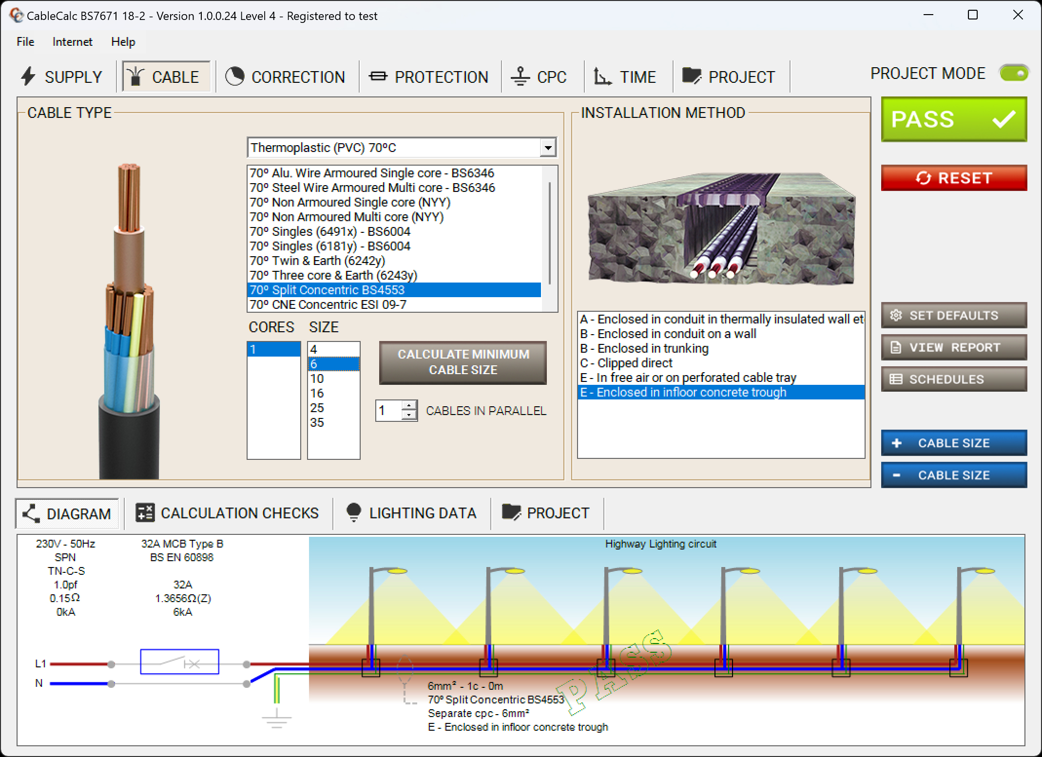 screenshot of CableCalc BS7671